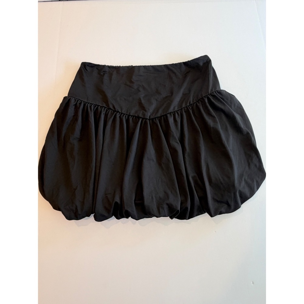 Good Luck Gem Black Bubble Mini Skirt Smocked Back Large